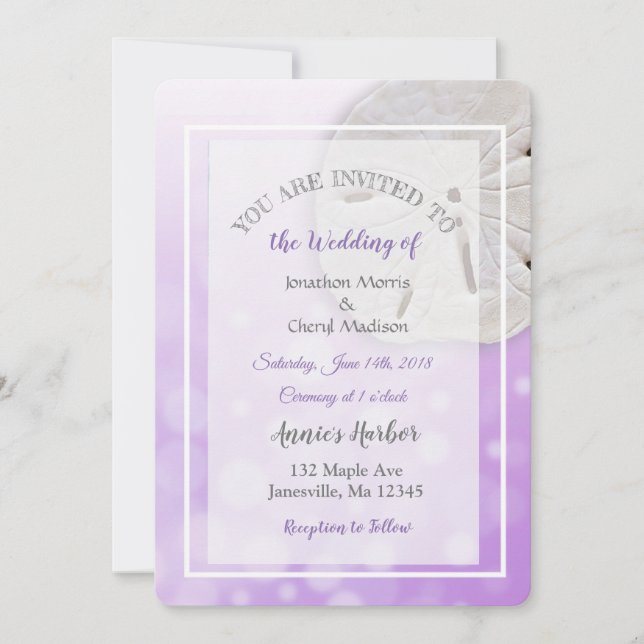 Purple Sand Dollar Themed Wedding Invitations (Front)