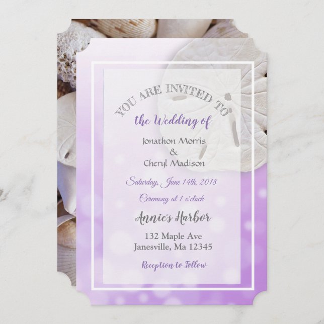 Purple Sand Dollar Themed Wedding Invitations (Front/Back)
