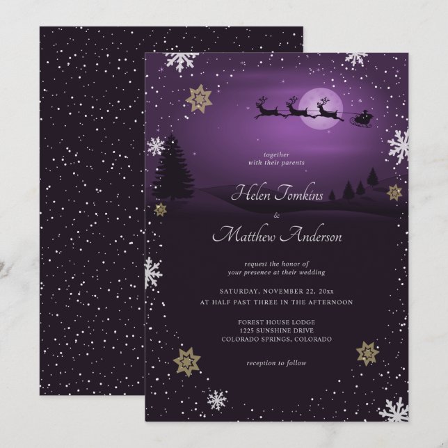 Purple Santa Claus Christmas Wedding Invitations (Front/Back)