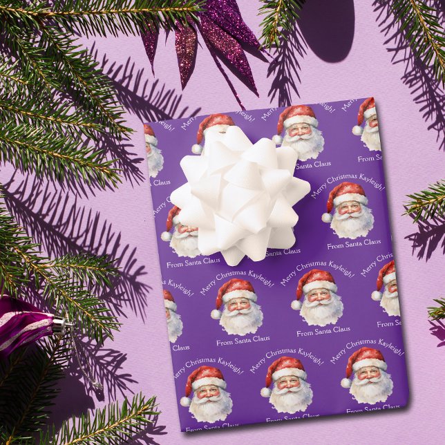 Purple Santa Claus Custom Kids Christmas Wrapping Paper Sheet (Creator Uploaded)