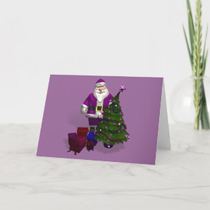 Purple Santa Claus Holiday Card