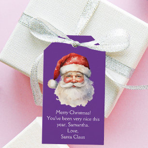Purple Santa Claus Personalized Christmas Gift Tags