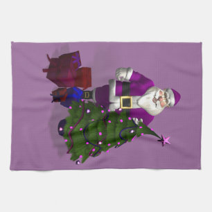 Purple Santa Claus Tea Towel