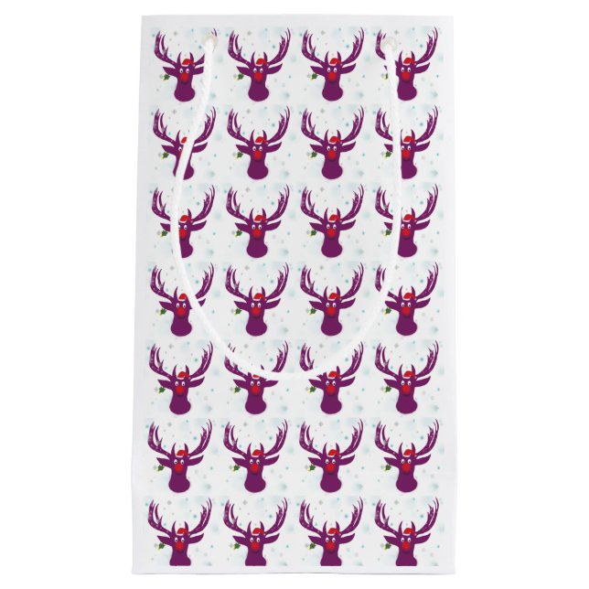 Purple Santa Deer New Year  Gift Bag (Front)