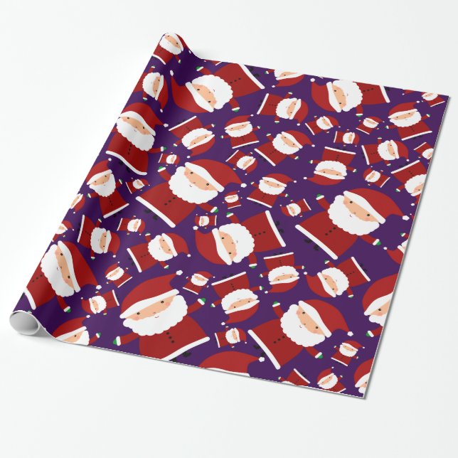 Purple santa pattern wrapping paper (Unrolled)