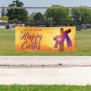 Purple Sash on Cross   Happy Easter Banner