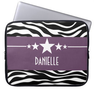 Purple Sassy Star Zebra Laptop Sleeve