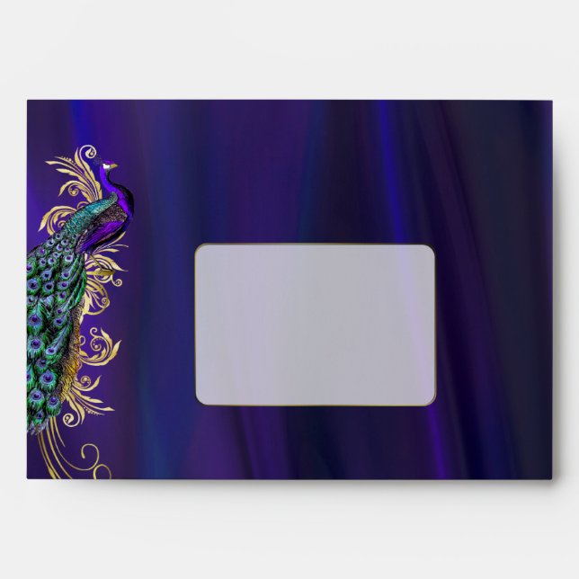 Purple Satin and Peacock Custom Wedding Envelope (Front)