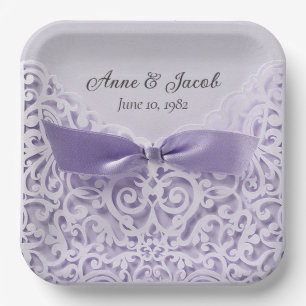 Purple Satin Bow On Lace for Anniversary Paper Plate
