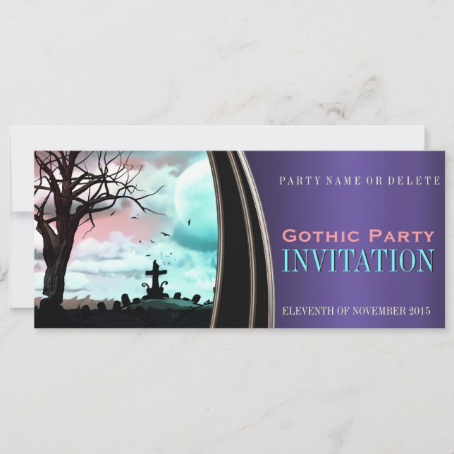 Purple Satin Gothic Dark Theme Party Invitations (Front)