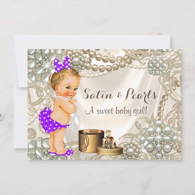 Purple Satin Pearl Girly Baby Girl Shower Invitation (Front)