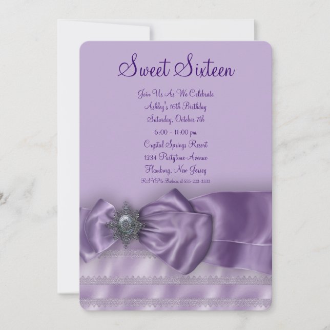 Purple Satin Sweet Sixteen Birthday Party Invitation (Front)