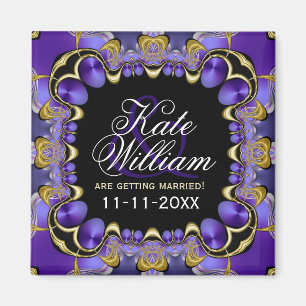 Purple Satin Wedding Announcement Magnet