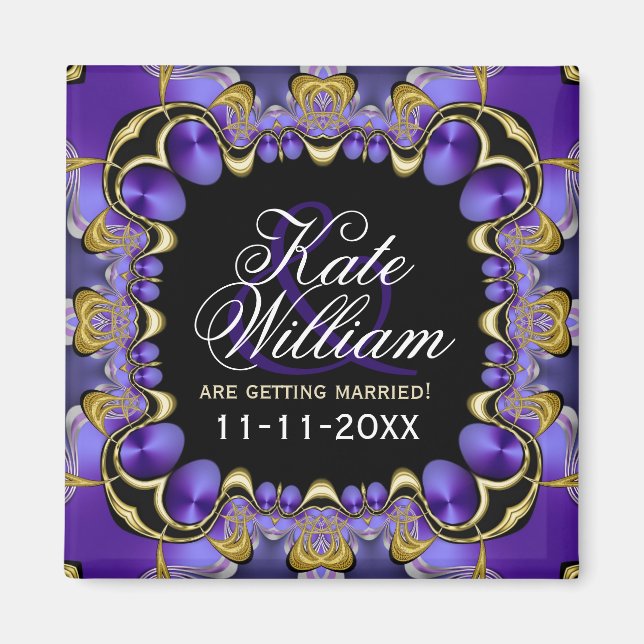 Purple Satin Wedding Announcement Magnet (Front)