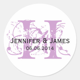Purple Save the Date Initial Names Wedding Sticker