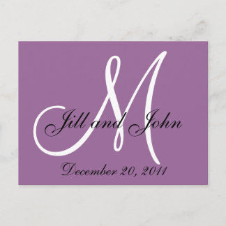 Purple Save the Date Monogram Postcards