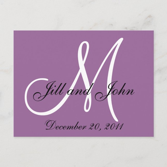 Purple Save the Date Monogram Postcards (Front)