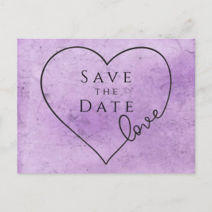 Purple Save The Date Wedding Heart Engagement Postcard