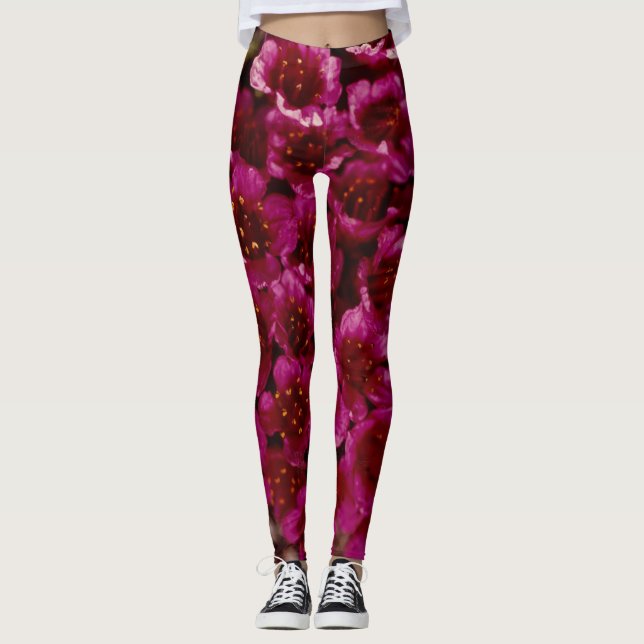 Purple Saxifrage Wildflower Arctic Coast Leggings (Front)