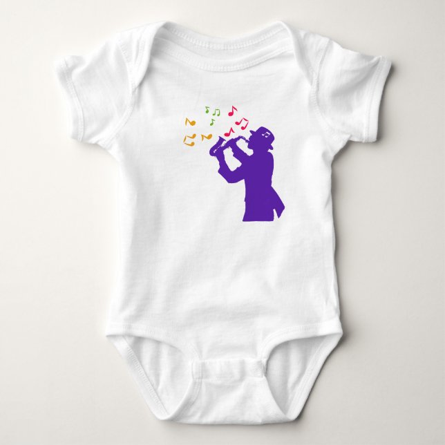 Purple Saxophone Player Baby Bodysuit (Front)