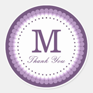 Purple Scalloped Monogram Thank You Classic Round Sticker