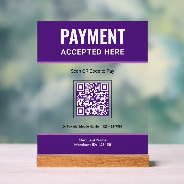 Purple Scan to Pay QR Code Business Payment Acrylic Sign (Neutral)