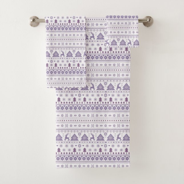 Purple Scandinavian Nordic Winter Christmas Towels (Insitu)