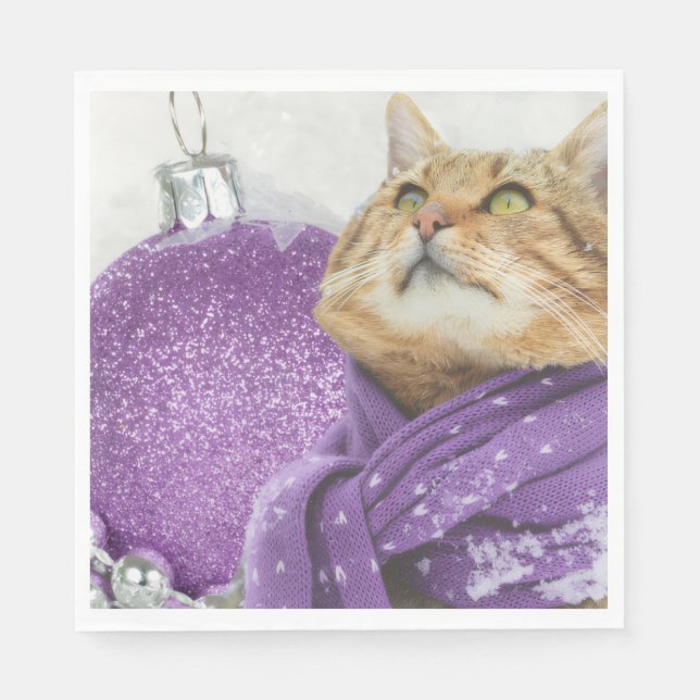 Purple Scarf Winter Cat Napkins (Front)