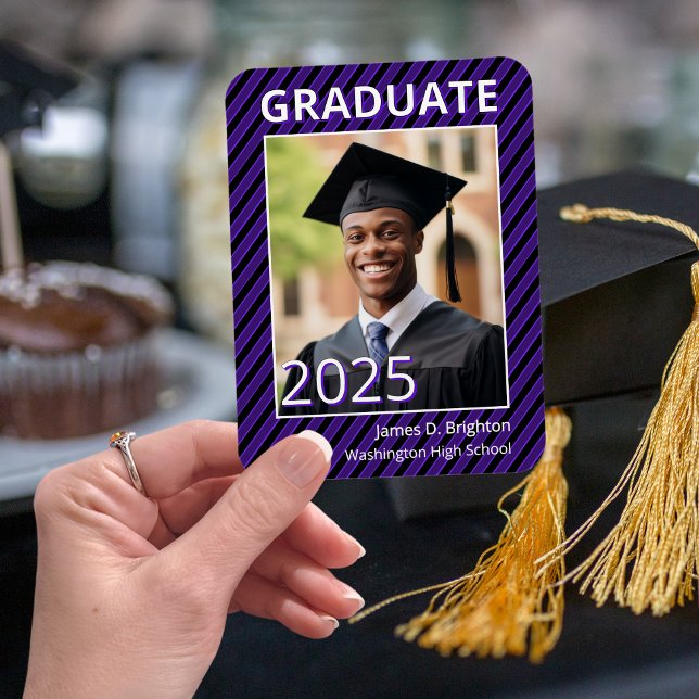 Purple School Colour Photo Graduation Announcement Magnet (Creator Uploaded)