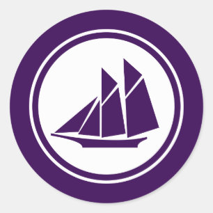 Purple Schooner Sailboat Round Stickers