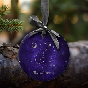 Purple Scorpio Zodiac   Cosmic Astrology Horoscope Ceramic Tree Decoration