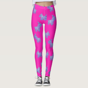 Purple Scottie Terrier pink background Leggings
