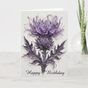 Purple Scottish Thistle Painting Birthday Card