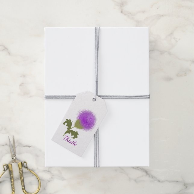 Purple Scottish Thistle Personalised Gift Tags (With Twine)