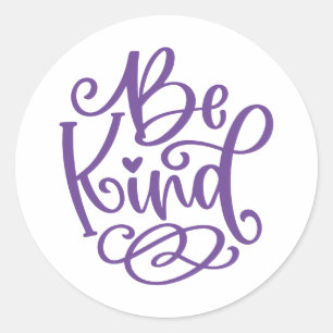 Purple Script Be Kind Classic Round Sticker