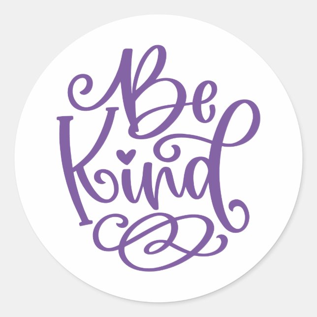 Purple Script Be Kind Classic Round Sticker (Front)