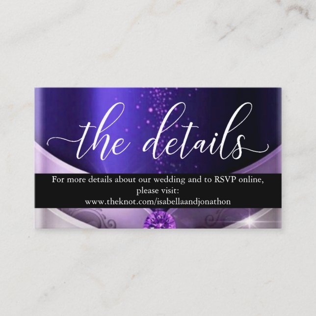 Purple Script Calligraphy Wedding Website Enclosur Enclosure Card (Front)