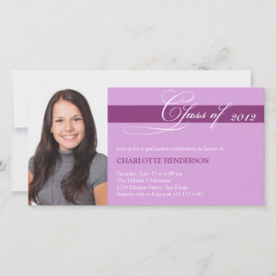 Purple script class of graduation announcement