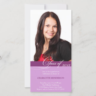 Purple script class of graduation announcement