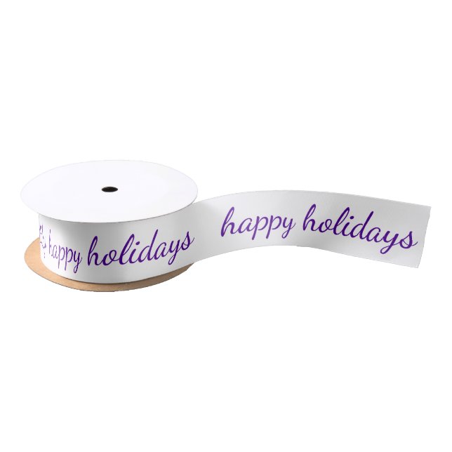 Purple Script Happy Holidays Christmas Typography Satin Ribbon (Spool)