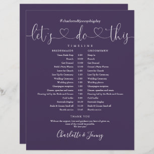Purple Script  Heart Wedding Schedule Timeline