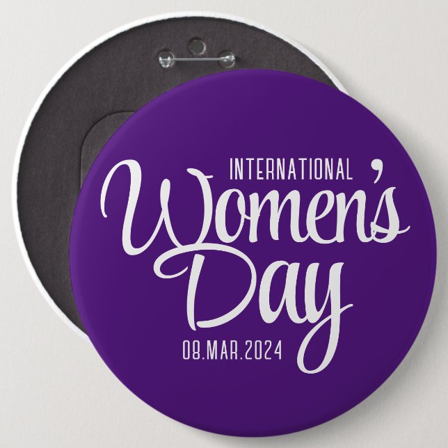 Purple Script International Women's Day March 8 6 Cm Round Badge (Front & Back)