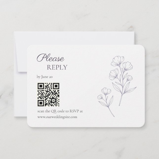 Purple Script Line Art RSVP Card (Front)