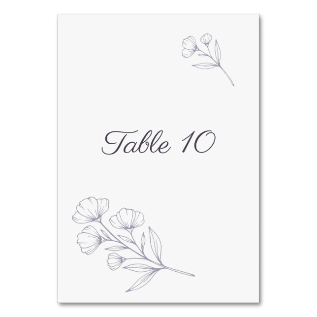Purple Script Line Art Table Number Sign (Front)