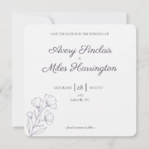 Purple Script Line Art Wedding Save the Date