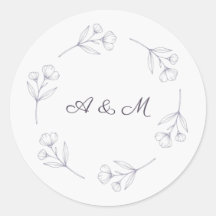 Purple Script Line Art Wedding Seal Sticker