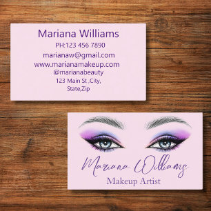 purple script makeup artist eyes beauty pink business card