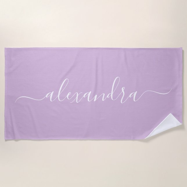 Purple script name beach towel (Front)