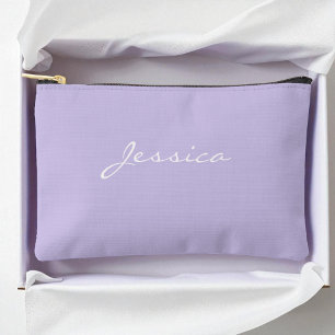 Purple Script Name Minimal Modern Travel Cosmetic Accessory Pouch