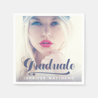 Purple Script | Photo Graduation Paper Napkins
